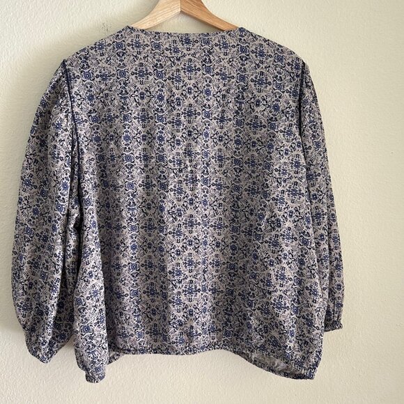 Lucky Brand Blue Floral Boho Peasant Blouse Top Keyhole Tie Women’s XL Boho - Picture 2 of 6